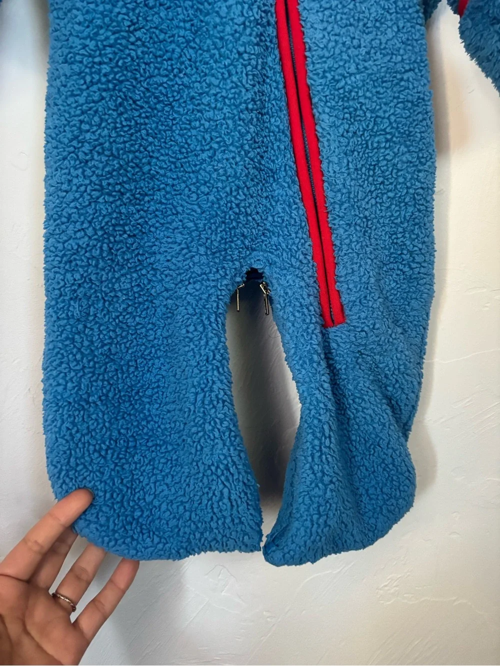Patagonia Baby Fleece Bunting Size 3M Blue Red Hooded Footed